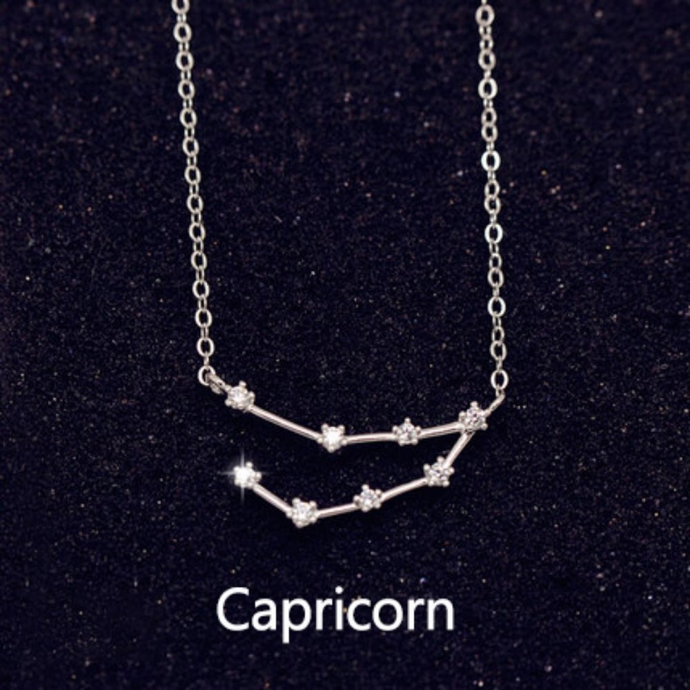Sterling Silver Diamond Zodiac Necklace--Capricorn